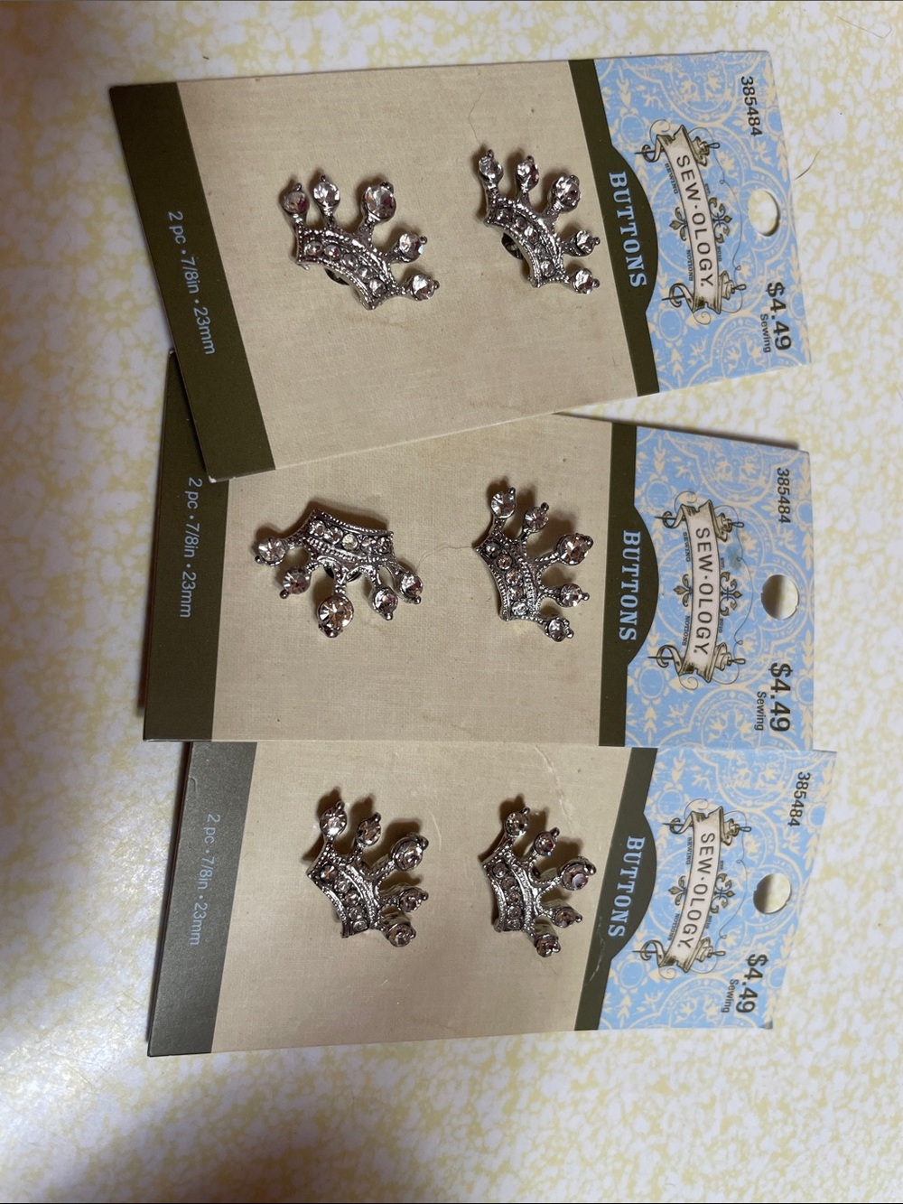 Silver Decorative Crown Buttons - Pack of 3